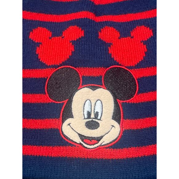 Mickey Mouse Boys Knitted Beanie Hat Blue Red Stripe - Size 2T-5T - Picture 3 of 3